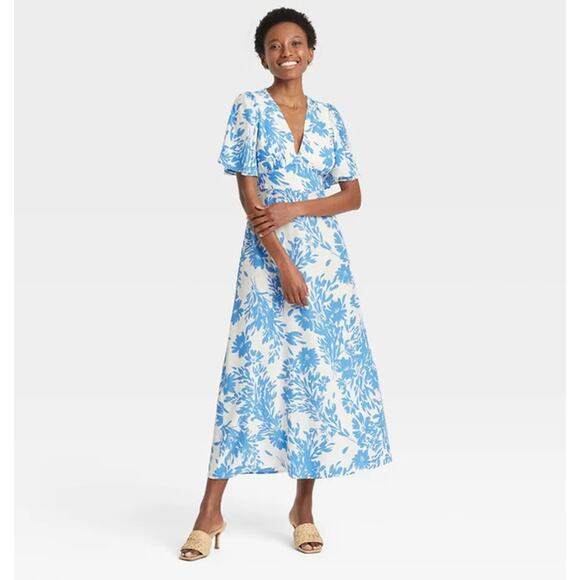 a new day Dresses & Skirts - A New Day Blue/White Floral Ruffle Maxi Dress Size 6